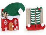 Christmas cloth bag with embossed decorations and pompoms