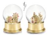 Christmas music box snow globe with shiny gold base