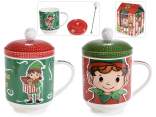 Christmas porcelain mug 400 ml with lid and stick