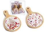 Christmas trivet cutting board in wood and decorated ceramic
