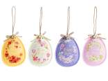 Cloth eggs with floral decorations and a hanging bow