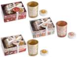 Coffret cadeau avec bougeoir en verre et 2 bougies