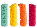 Colored candle with shaped writing