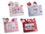 Colorful wooden photo frame with gnomes in love to stand on