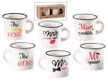 Conf. regalo 2 tazzine in porcellana 70 ml con scritte