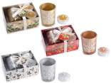 Conf. regalo con portacandela vetro e 2 tealight con glitter