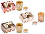 Confezione regalo portatealight vetro e 2 tealight decorate