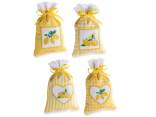Cotton bag with lemon embroidery, lace edge and drawstring