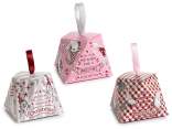Decorated paper box with Christmas print and ribbon