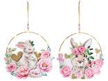 Décoration suspendue en métal avec lapin en bois et lumières
