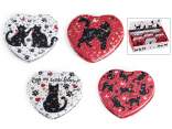 Double heart-shaped purse mirror with cats and rhinestones