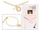 Double pendant metal bracelet with rhinestones and letter E