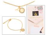 Double pendant metal bracelet with rhinestones and letter F