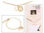 Double pendant metal bracelet with rhinestones and letter G
