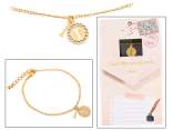 Double pendant metal bracelet with rhinestones and letter I
