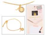 Double pendant metal bracelet with rhinestones and letter J