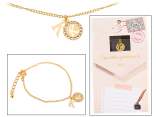 Double pendant metal bracelet with rhinestones and letter K