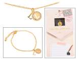 Double pendant metal bracelet with rhinestones and letter L