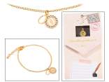 Double pendant metal bracelet with rhinestones and letter O