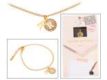 Double pendant metal bracelet with rhinestones and letter R