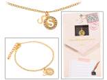Double pendant metal bracelet with rhinestones and letter S