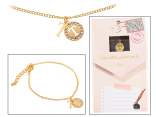 Double pendant metal bracelet with rhinestones and letter T