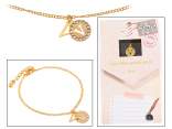 Double pendant metal bracelet with rhinestones and letter V