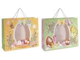 Easter patterned paper bag with oval window and tag