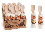 Embroidered cotton dish towel with wooden spoon