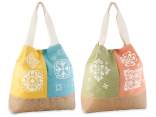 Fabric and jute bag with handles and majolica print