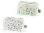 Fabric beauty case with zip, pom pom with chamomile print