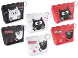 Faux leather coin purse with zip, key ring and cat print