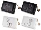 Faux leather wallet with cat embroidery and paw pendant
