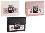 Faux leather wallet with cat prints and button closure