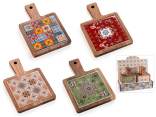 Food cutting board in acacia wood and majolica ceramic