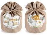 Geanta panettone cu efect de iuta, cu ?nur de strângere