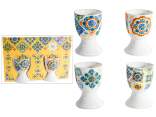 Gift set of 2 porcelain egg cups with majolica decorations