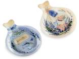 Glass food dish in the shape of a small barrel
