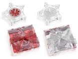 Glass tealight candle holder set with decorated candle