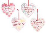 Hanging ceramic heart with embossed writing and decorations