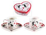 Heart-shaped set with 2 80 ml cups and porcelain saucers