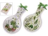 Herb-themed ceramic spoon rest with bow