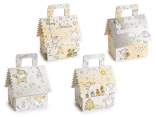 House-shaped paper box with gnomes and stars print