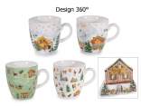Juego 2 tazas porcelana 70 ml, diseño de pueblo nevado