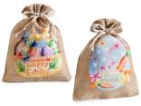 Jute bag with Happy Easter decorations and tie