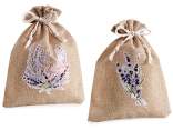 Jute bag with lavender print and drawstring closure