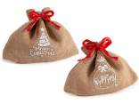 Jute effect canvas bag with bow and Christmas print