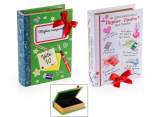 Lined wooden book box with Maestra decorations and bow