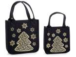 Lot de 2 sacs en tissu noir avec décorations dorées