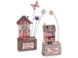 Maison décorative en bois avec écriture et fleurs